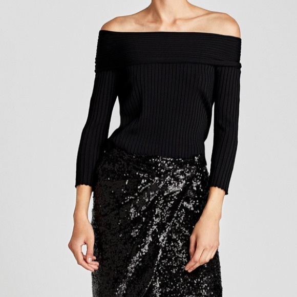 Zara Sweaters - Zara Cropped Off-Shoulder Top / Sweater Black Med